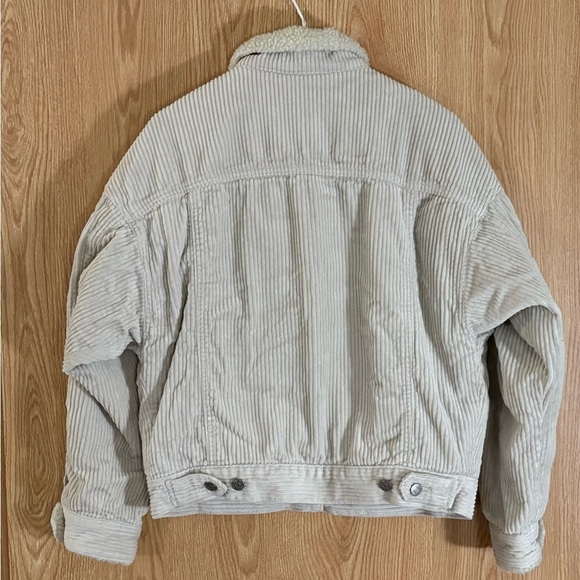 Anthropology BDG Cream Corduroy Sherpa Cropped Trucker Jacket - Picture 2 of 5